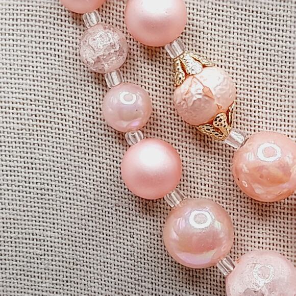 Vintage Japan 1950s Pink Pearl Bead 2 Strand Necklace 16” Signed Hook - Picture 4 of 13